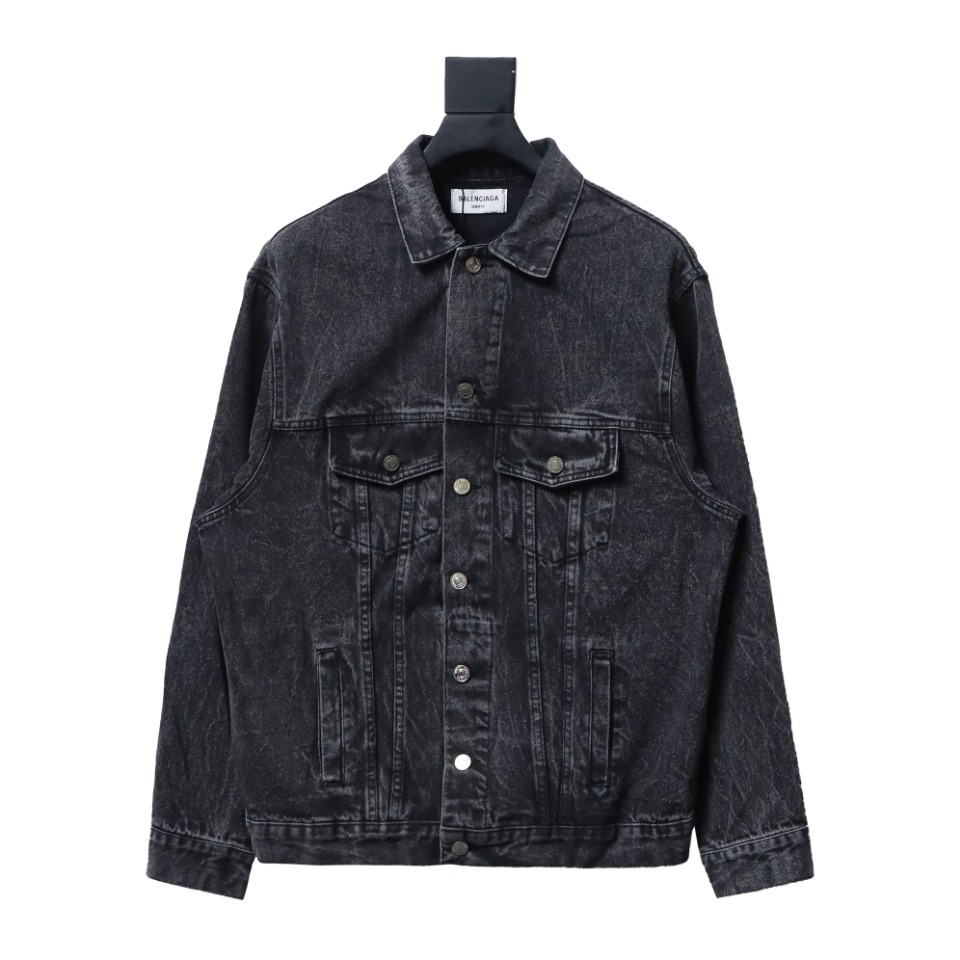 Balenciaga 24ss Letter Hot Rhinestone Washed Denim Jacket