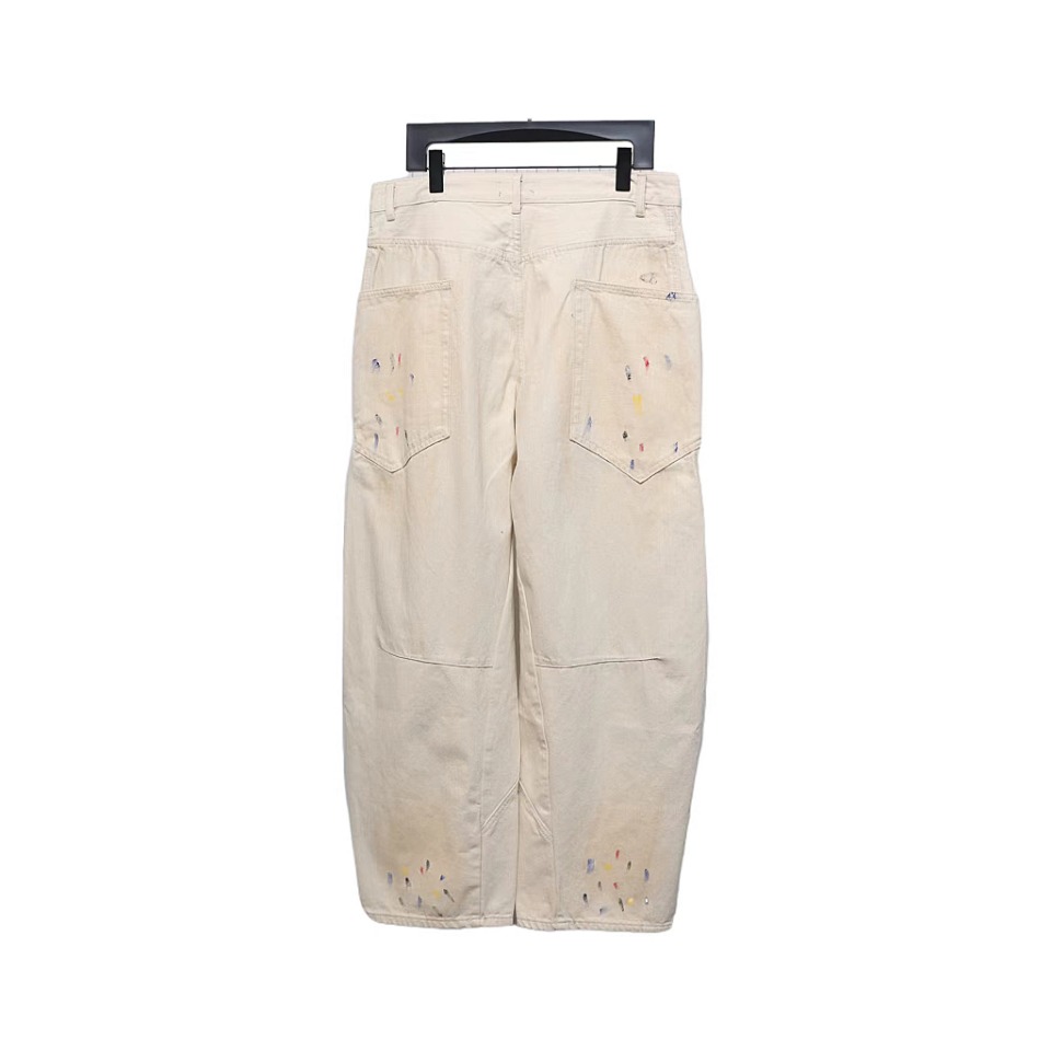 Balenciaga 24SS New Summer Scimitar Hand-Painted Ink Trousers White
