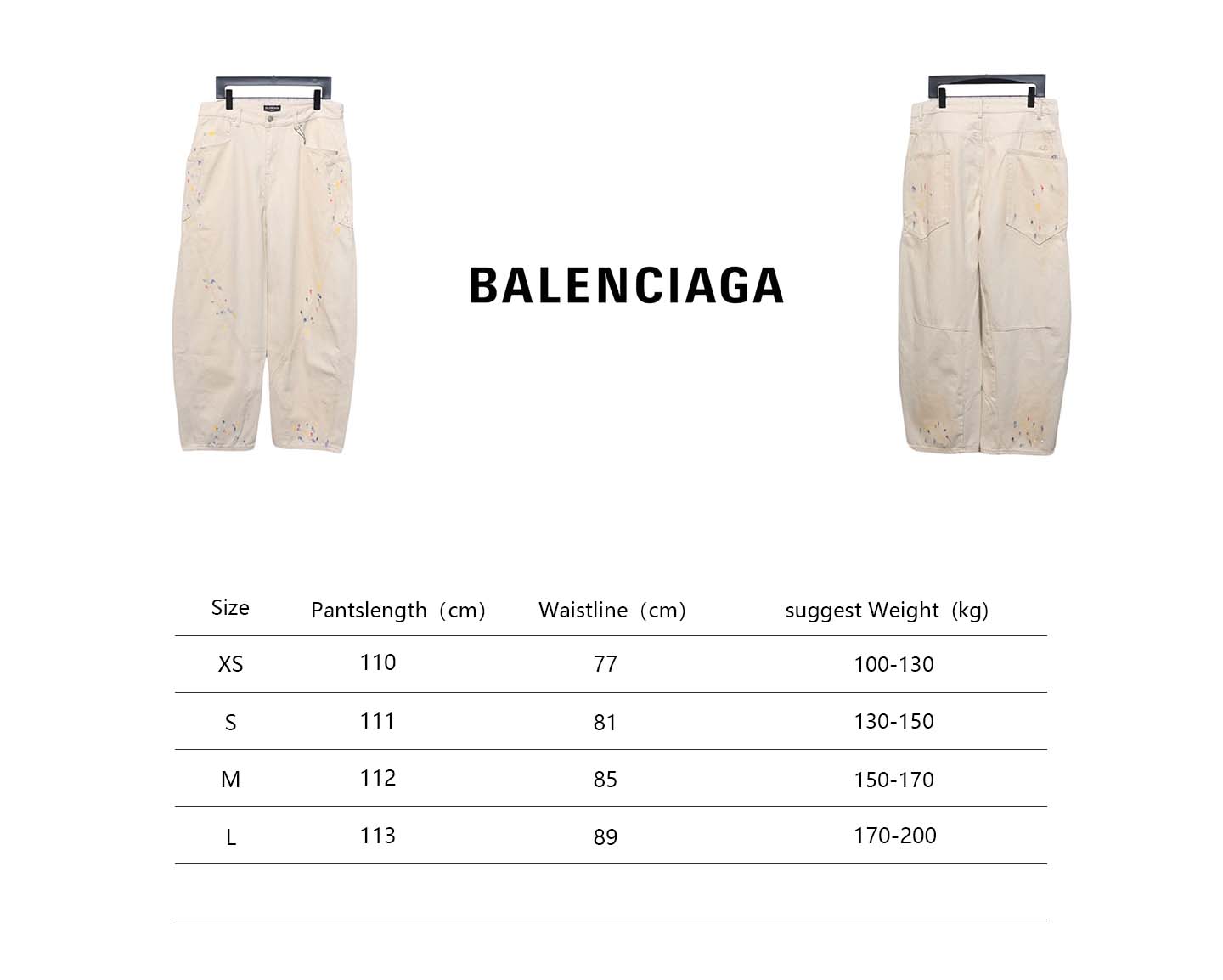 Balenciaga 24SS New Summer Scimitar Hand-Painted Ink Trousers White