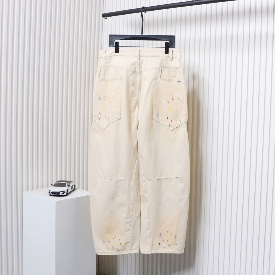 Balenciaga 24SS New Summer Scimitar Hand-Painted Ink Trousers White