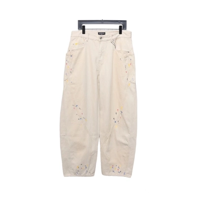 Balenciaga 24SS New Summer Scimitar Hand-Painted Ink Trousers White 01