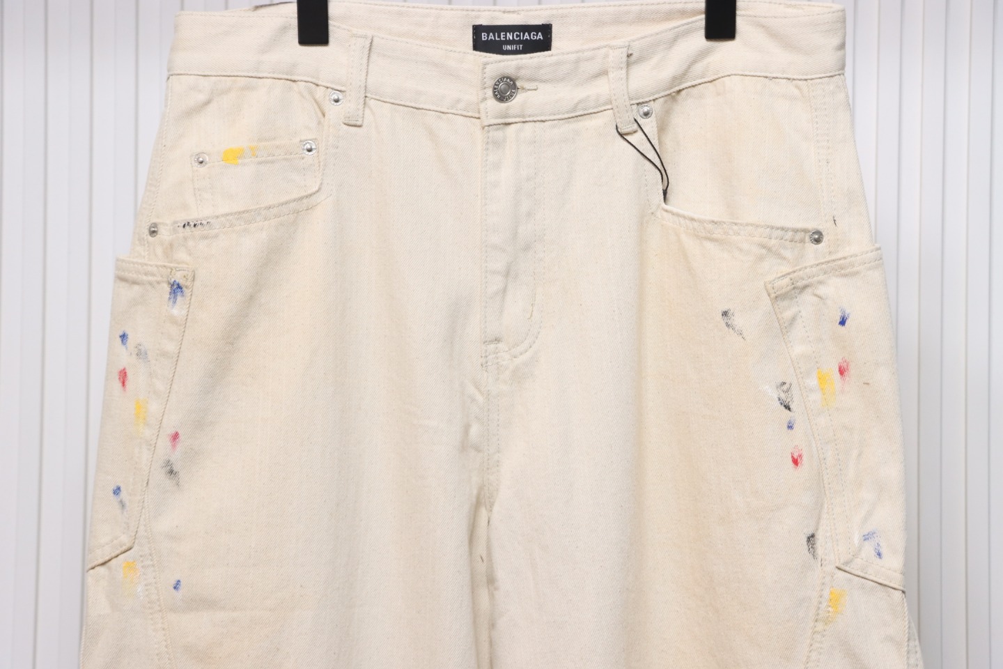 Balenciaga 24SS New Summer Scimitar Hand-Painted Ink Trousers White