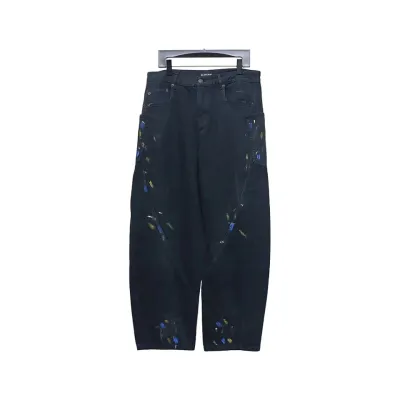 Balenciaga 24SS New Summer Scimitar Hand-Painted Ink Trousers Dark Blue 01