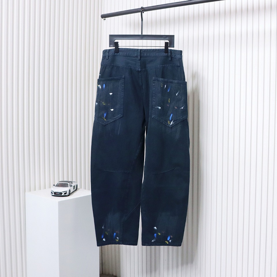 Balenciaga 24SS New Summer Scimitar Hand-Painted Ink Trousers Dark Blue