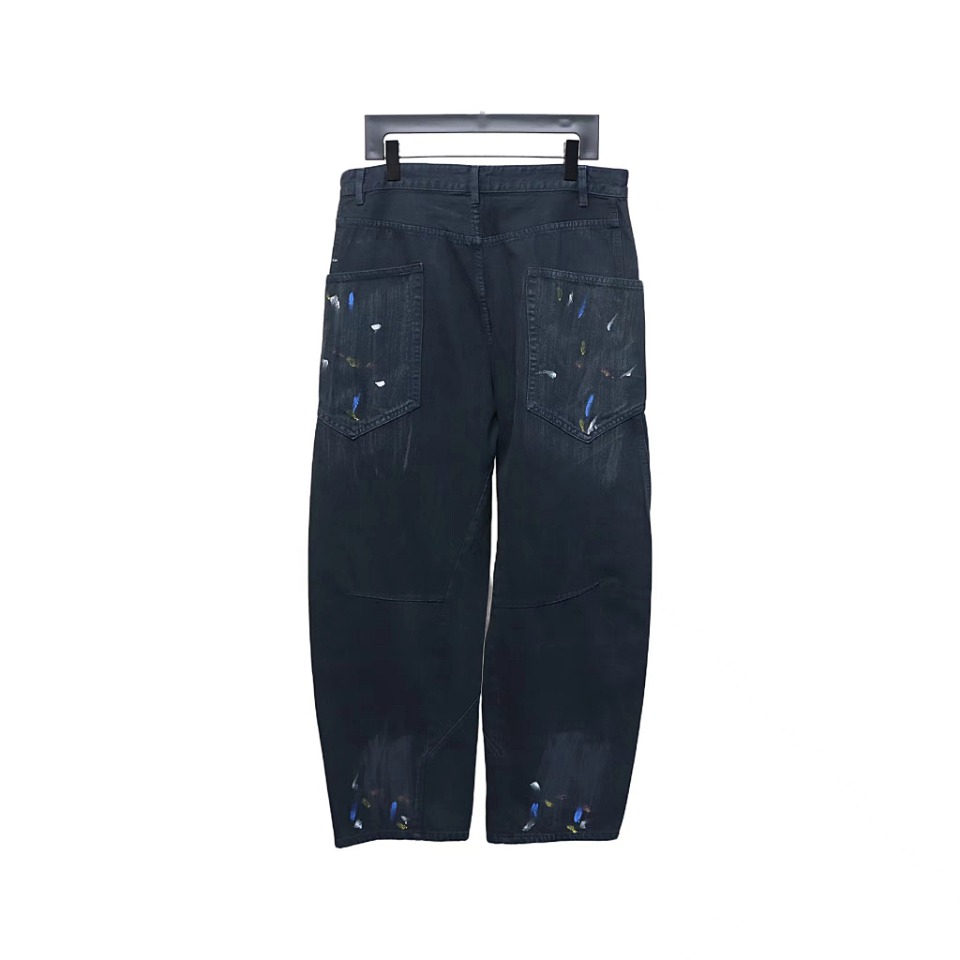 Balenciaga 24SS New Summer Scimitar Hand-Painted Ink Trousers Dark Blue