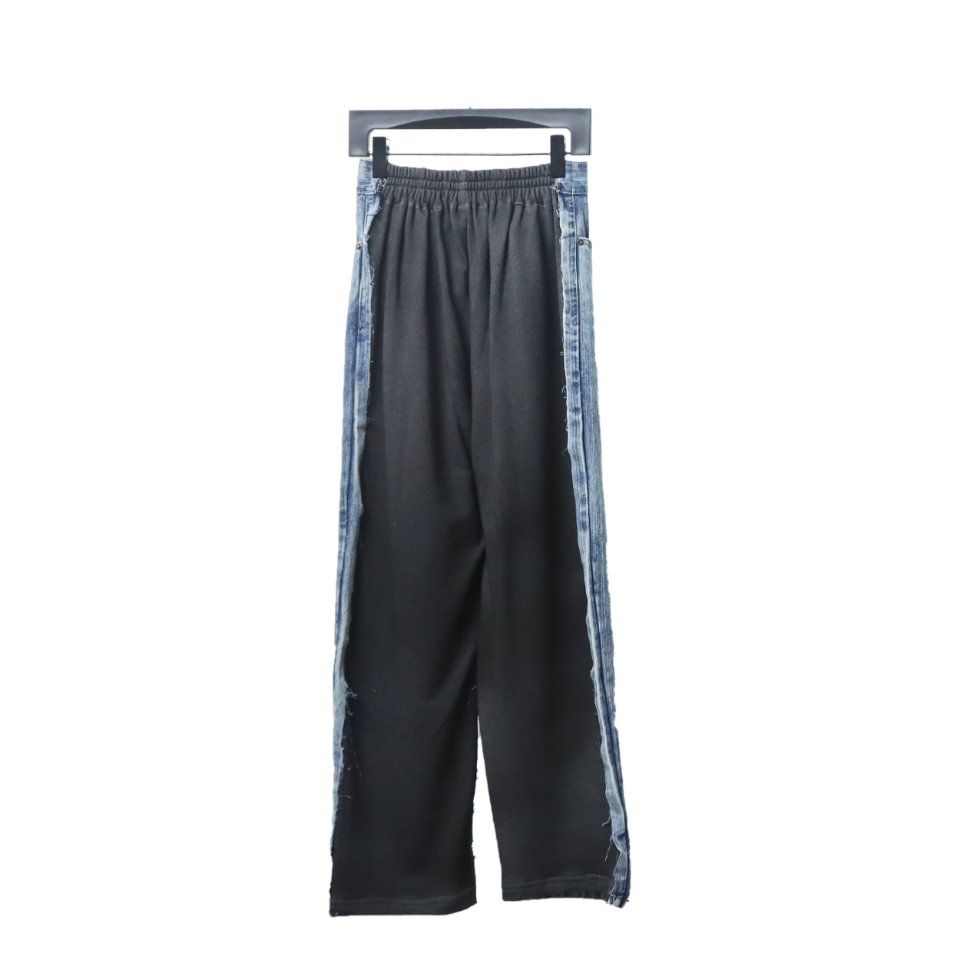 Balenciaga 24ss Patchwork Black Floral Grey Denim Trousers