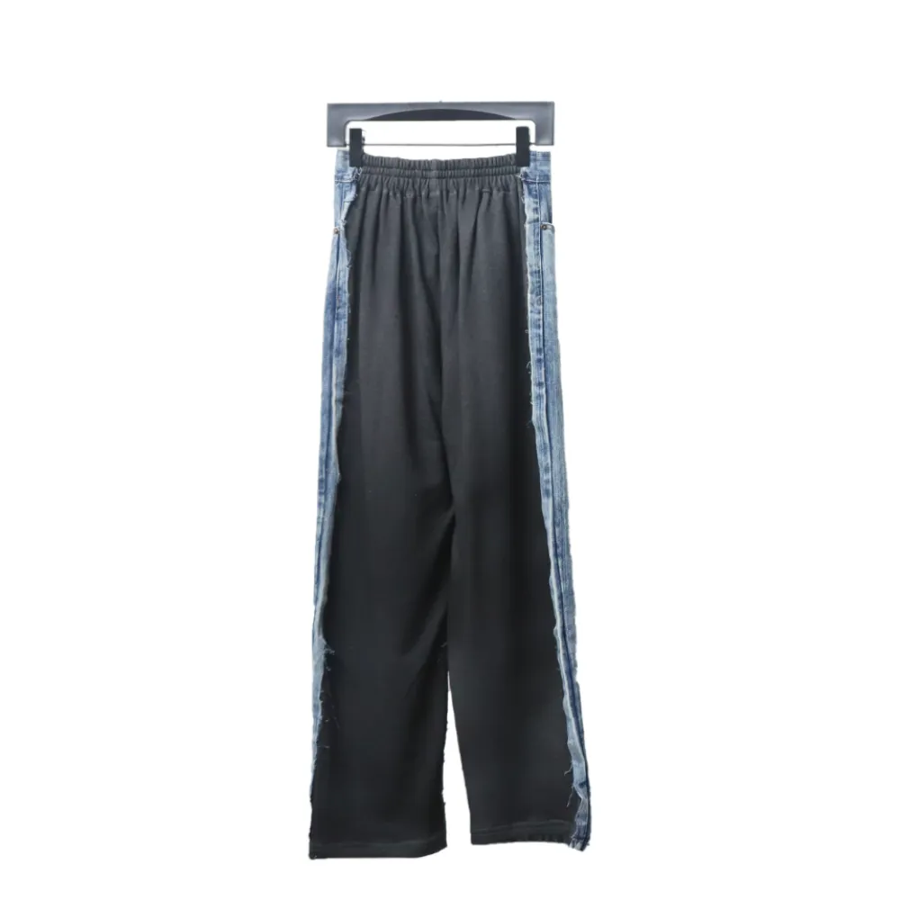 Balenciaga 24ss Patchwork Black Floral Grey Denim Trousers