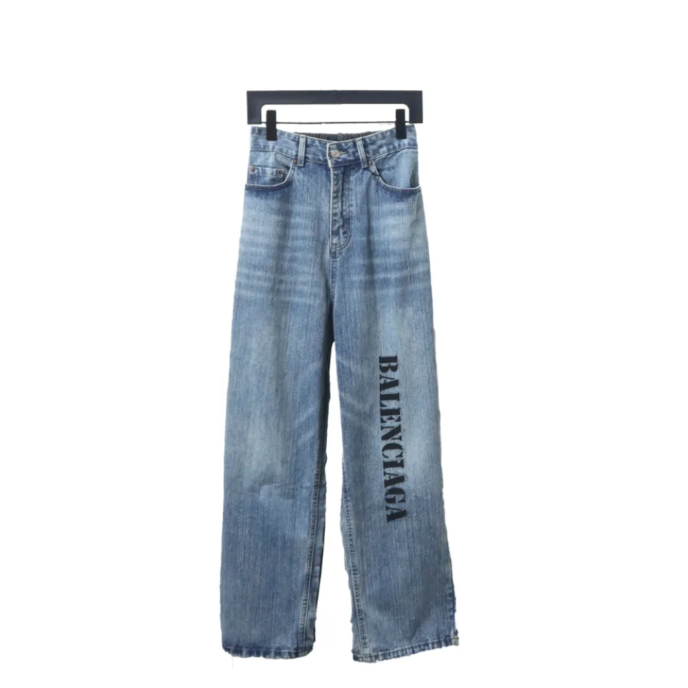 Balenciaga 24ss Patchwork Black Floral Grey Denim Trousers
