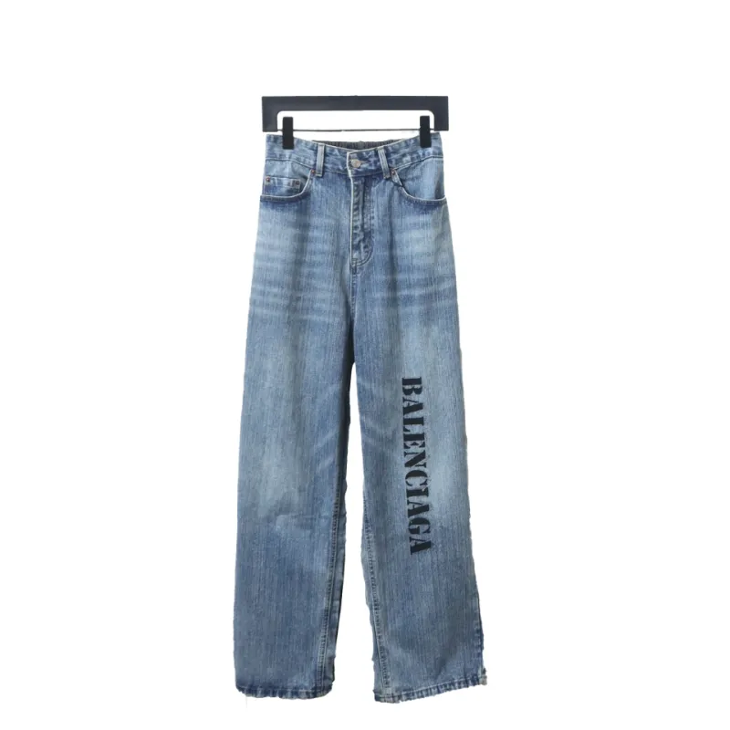 Balenciaga 24ss Patchwork Black Floral Grey Denim Trousers