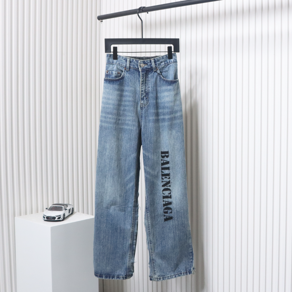 Balenciaga 24ss Patchwork Black Floral Grey Denim Trousers