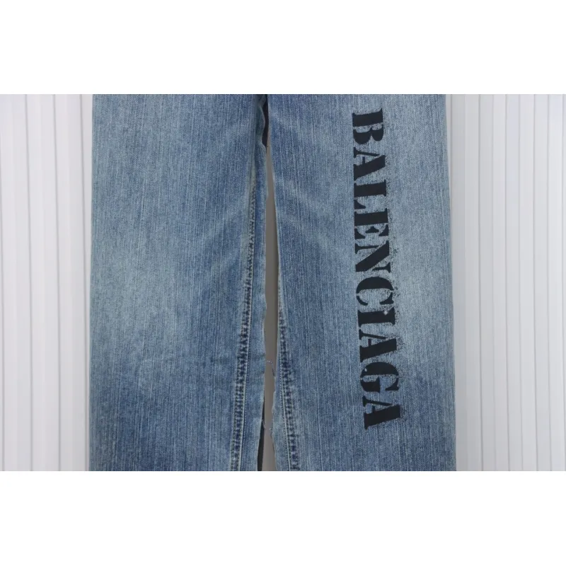 Balenciaga 24ss Patchwork Black Floral Grey Denim Trousers