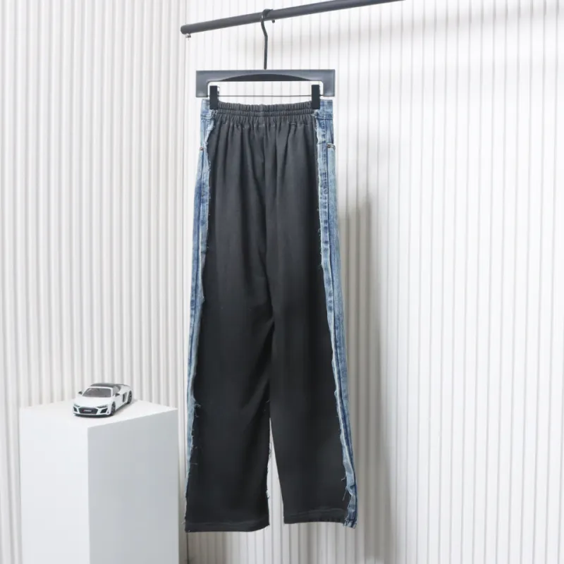 Balenciaga 24ss Patchwork Black Floral Grey Denim Trousers