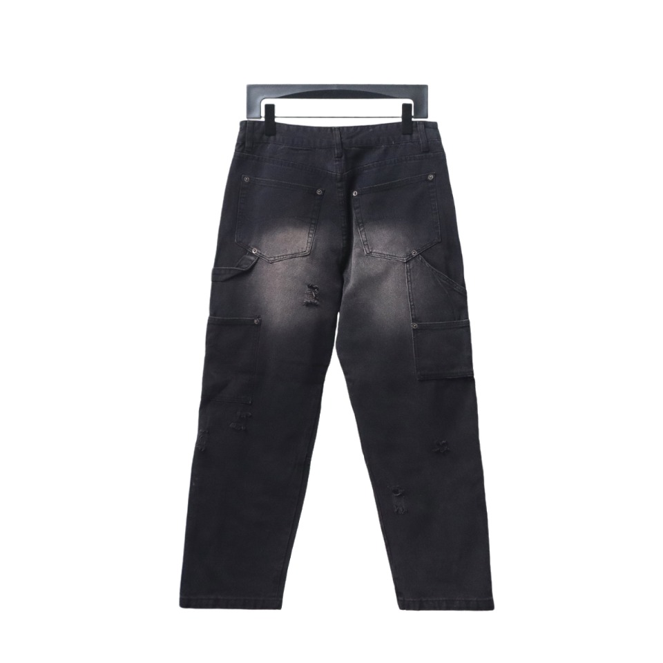 Balenciaga 24ss Pocket Worn Holes Distressed Patchwork Denim Trousers
