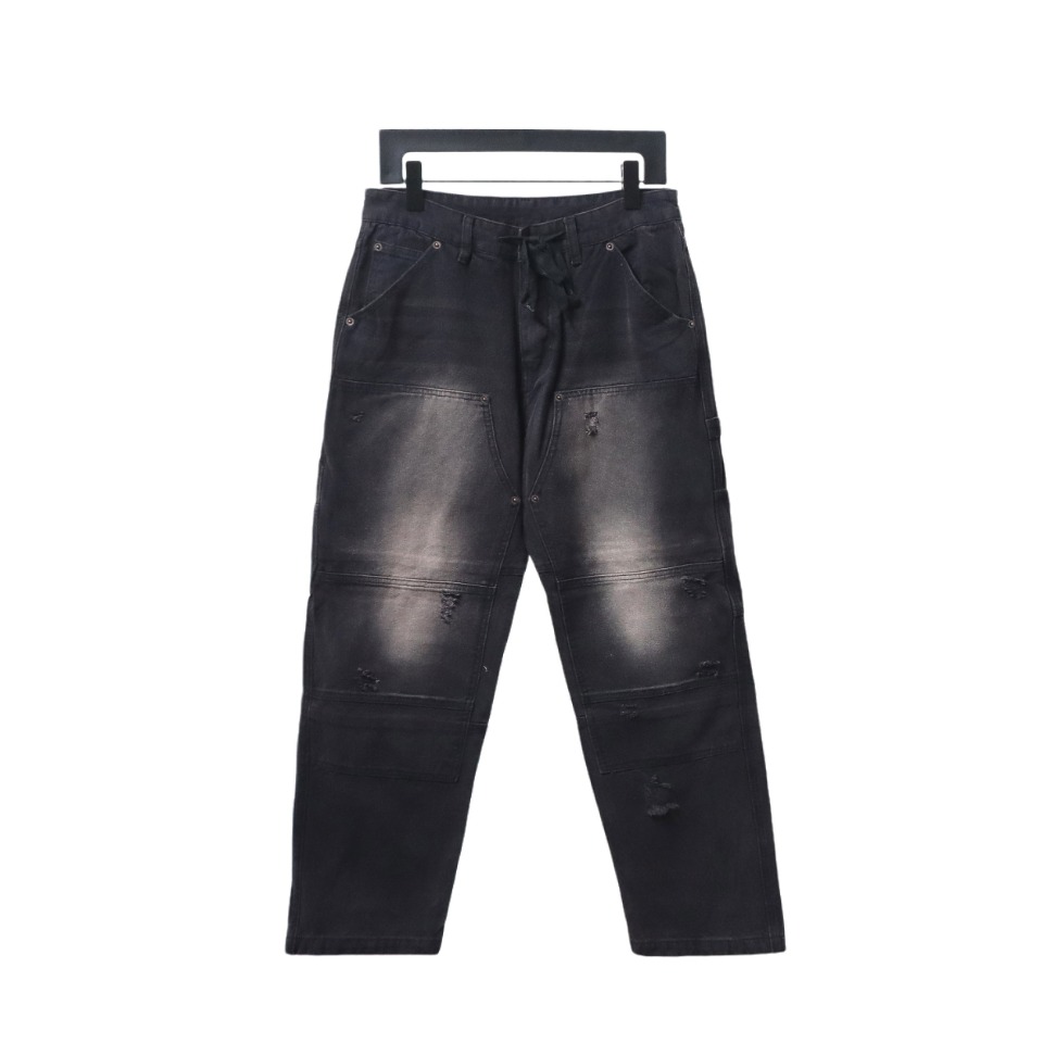 Balenciaga 24ss Pocket Worn Holes Distressed Patchwork Denim Trousers