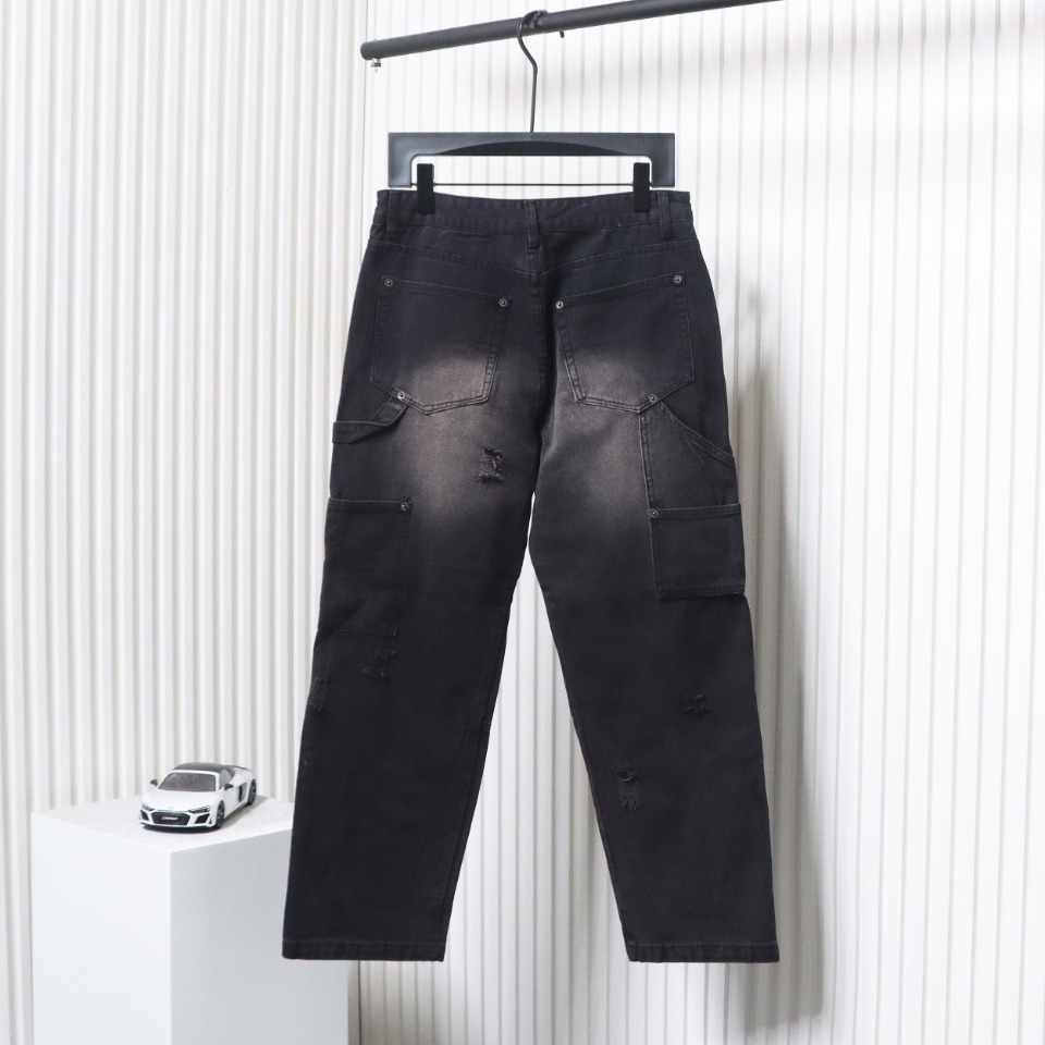Balenciaga 24ss Pocket Worn Holes Distressed Patchwork Denim Trousers