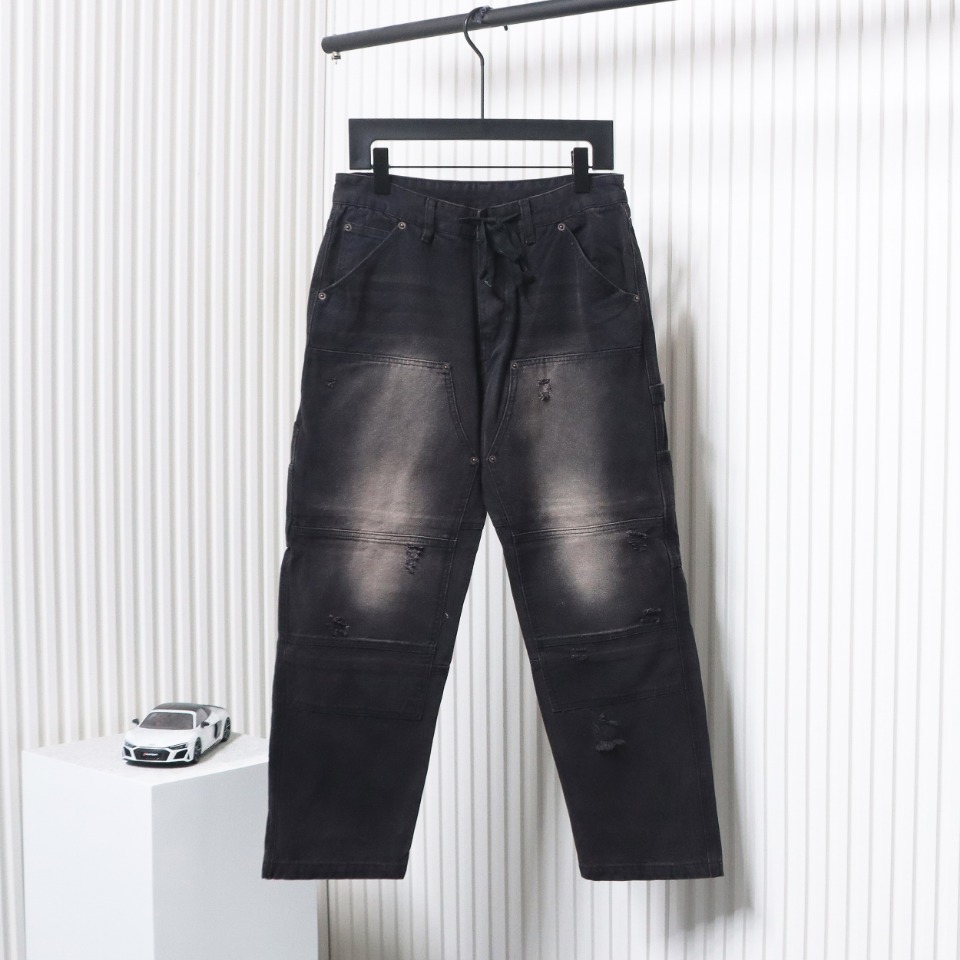 Balenciaga 24ss Pocket Worn Holes Distressed Patchwork Denim Trousers