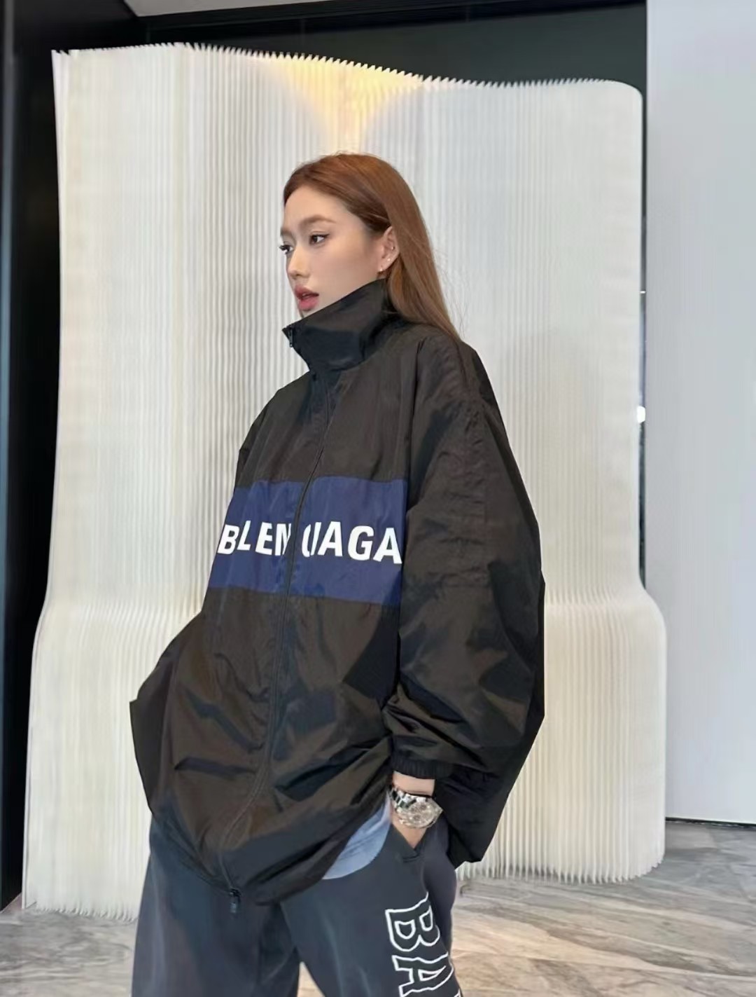 Balenciaga 57 Black And Blue Patchwork Slogan Jacket