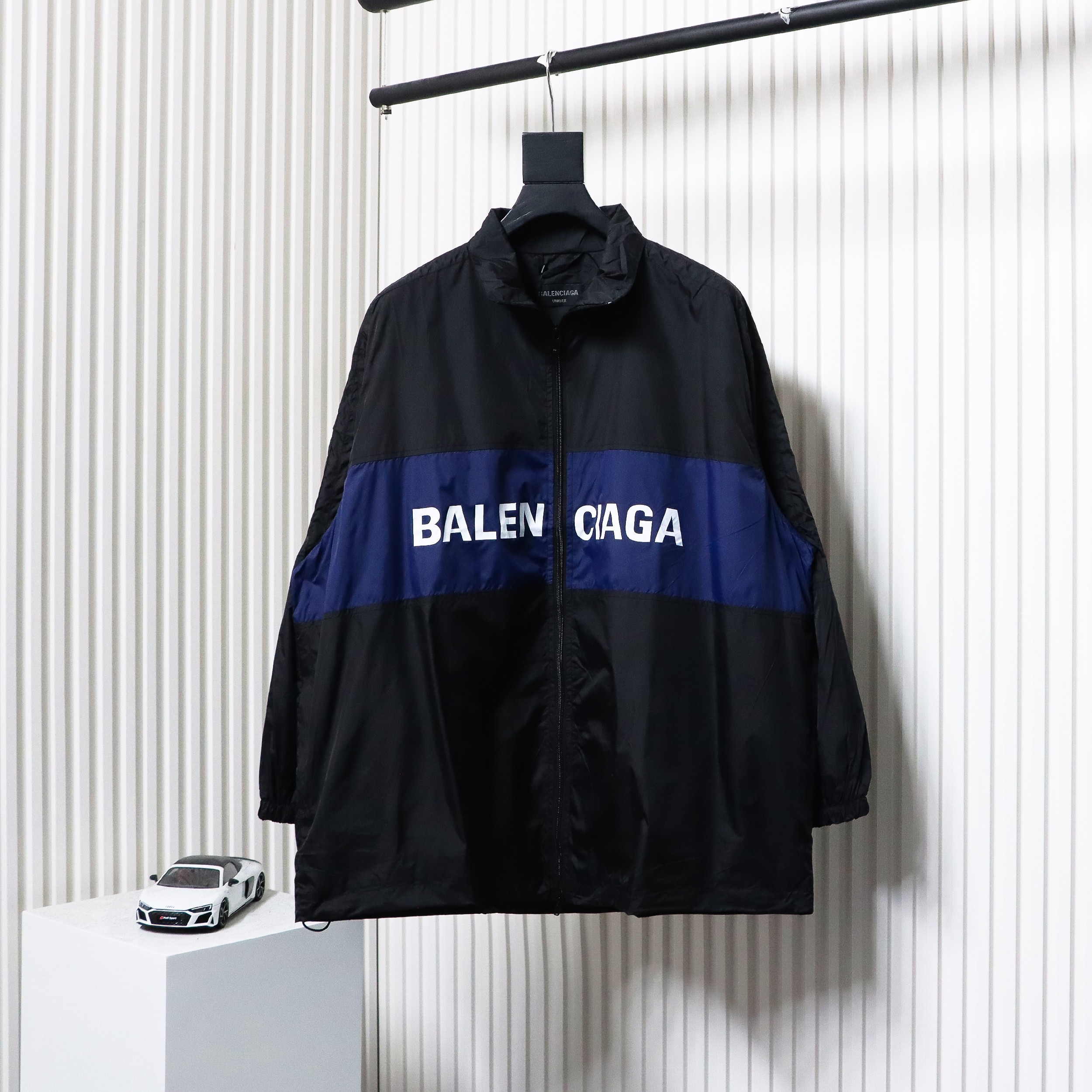Balenciaga 57 Black And Blue Patchwork Slogan Jacket
