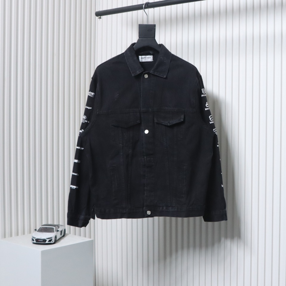 Balenciaga Back Full Of Logo Print Denim Jacket