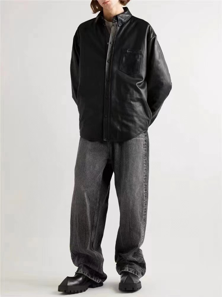 Balenciaga BLCG 22FW Embroidered Leather Shirt Jacket