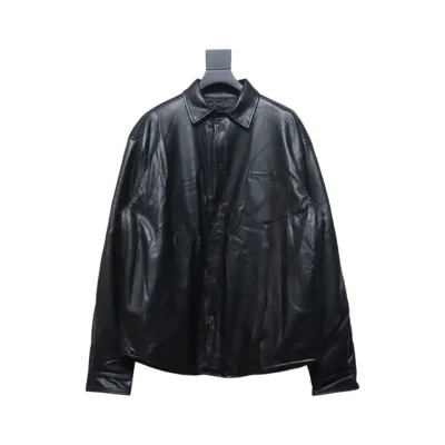 Balenciaga BLCG 22FW Embroidered Leather Shirt Jacket 01