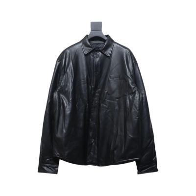 Balenciaga BLCG 22FW Embroidered Leather Shirt Jacket 01