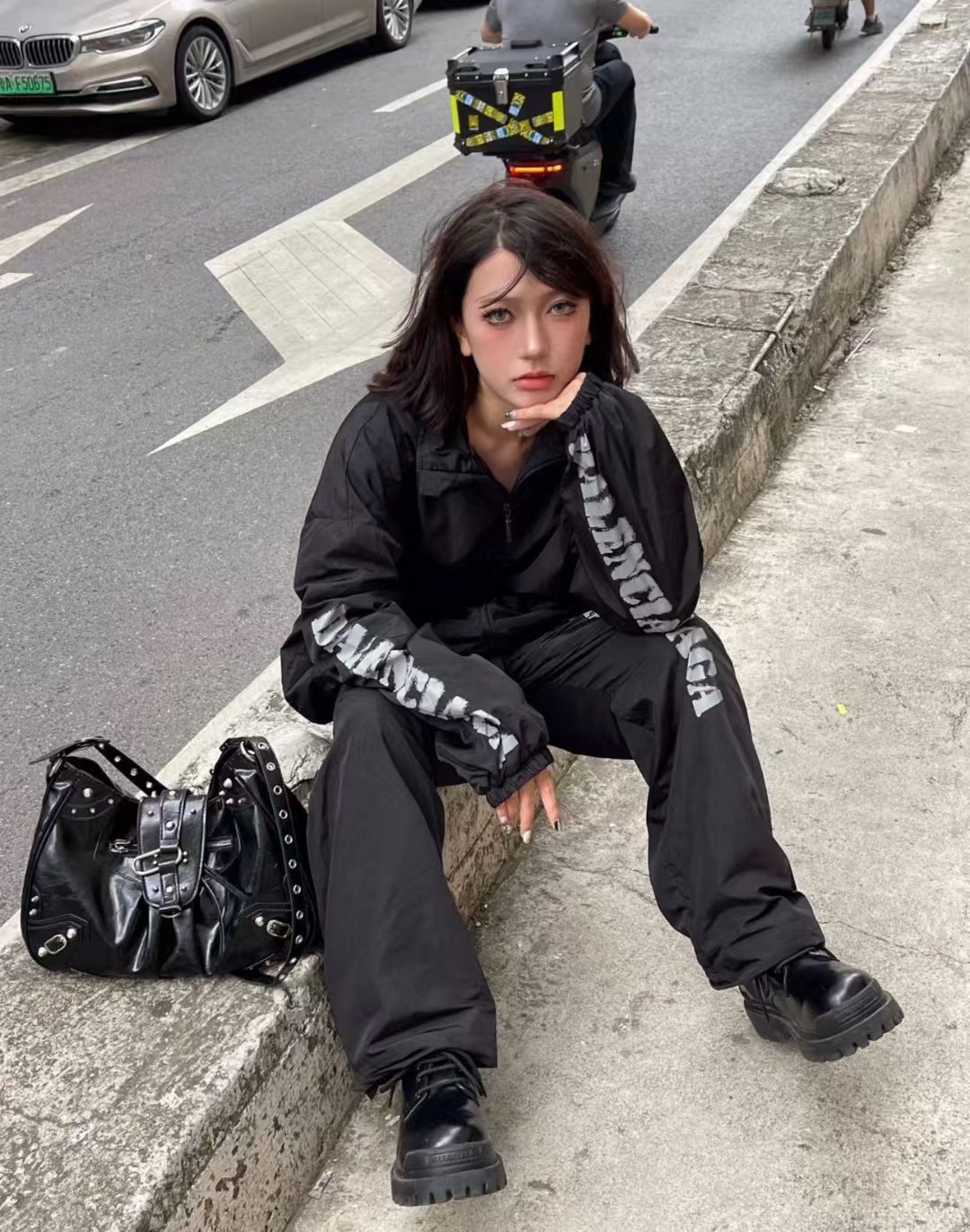 Balenciaga Blurred Lettering Print Tracksuit Jacket