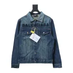 Balenciaga Chest Embroidered Denim Jacket Blue