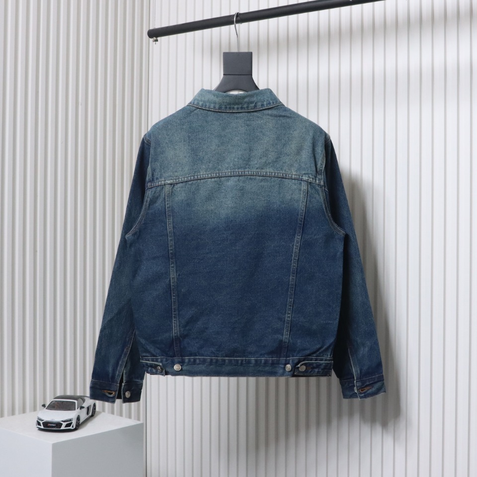 Balenciaga Chest Embroidered Denim Jacket Blue
