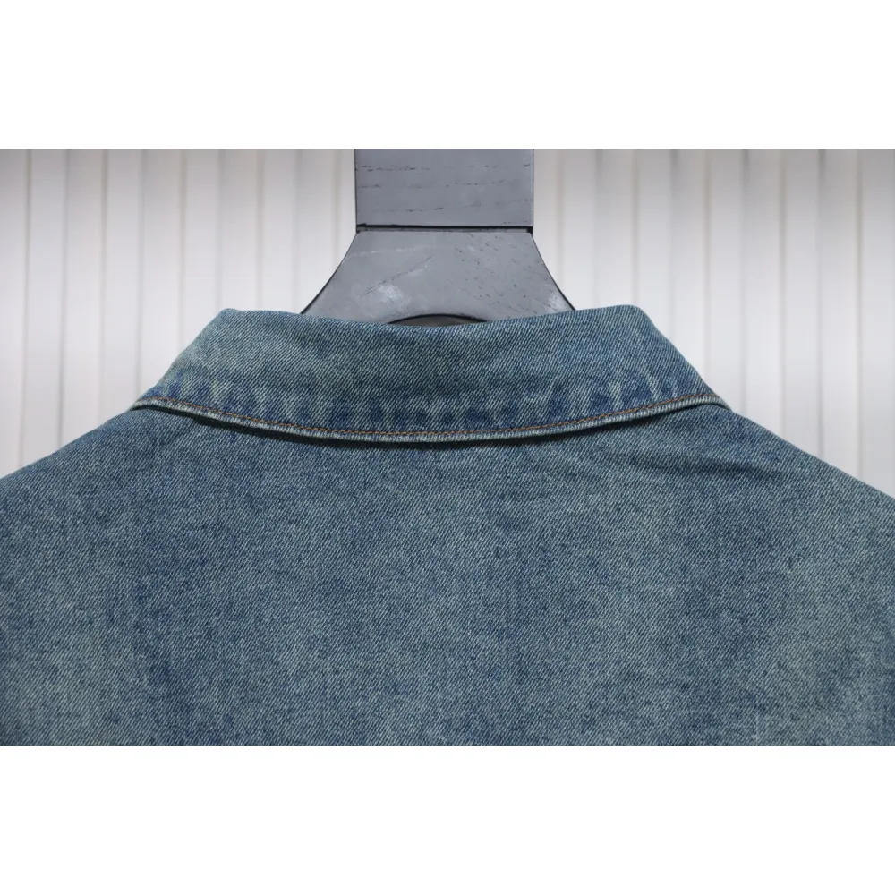 Balenciaga Chest Embroidered Denim Jacket Blue