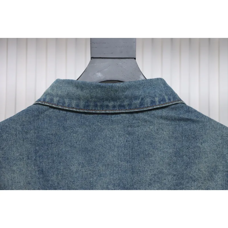 Balenciaga Chest Embroidered Denim Jacket Blue