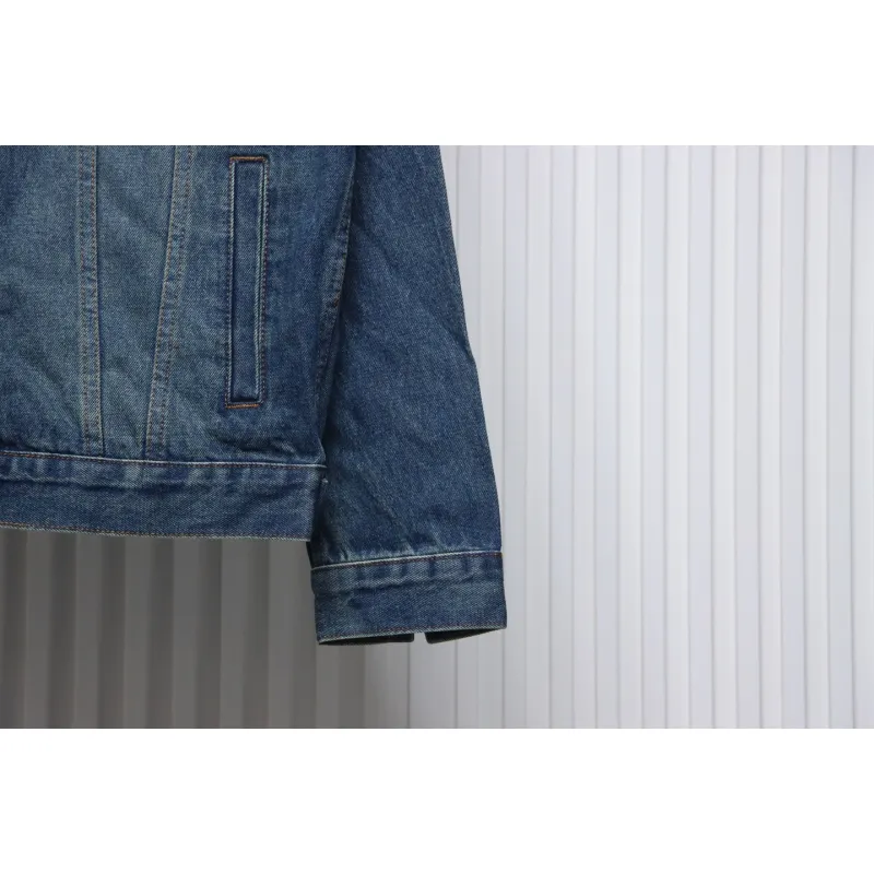 Balenciaga Chest Embroidered Denim Jacket Blue