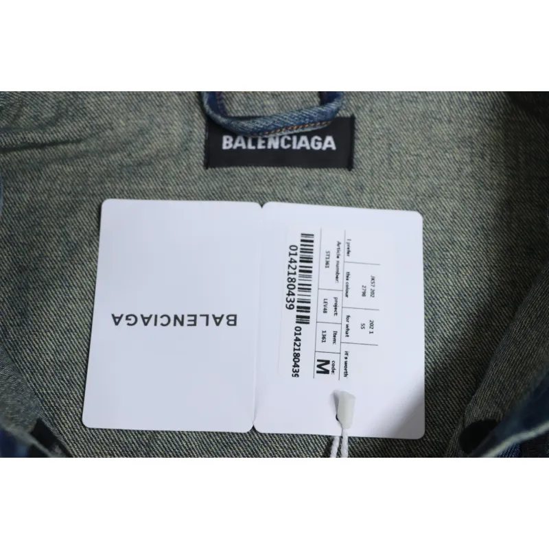 Balenciaga Chest Embroidered Denim Jacket Blue