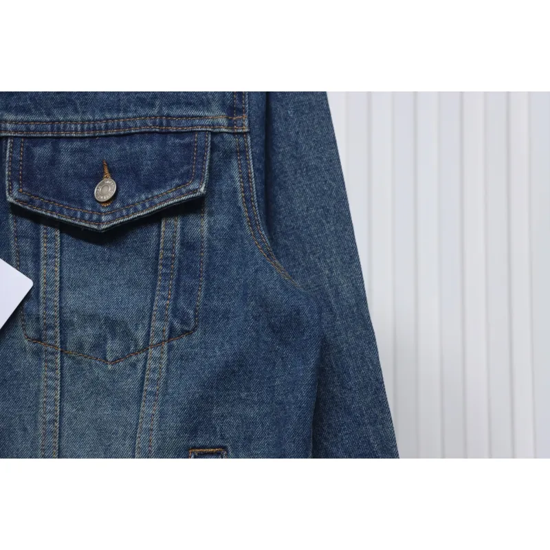 Balenciaga Chest Embroidered Denim Jacket Blue