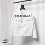 Balenciaga Chest Embroidered Denim Jacket White