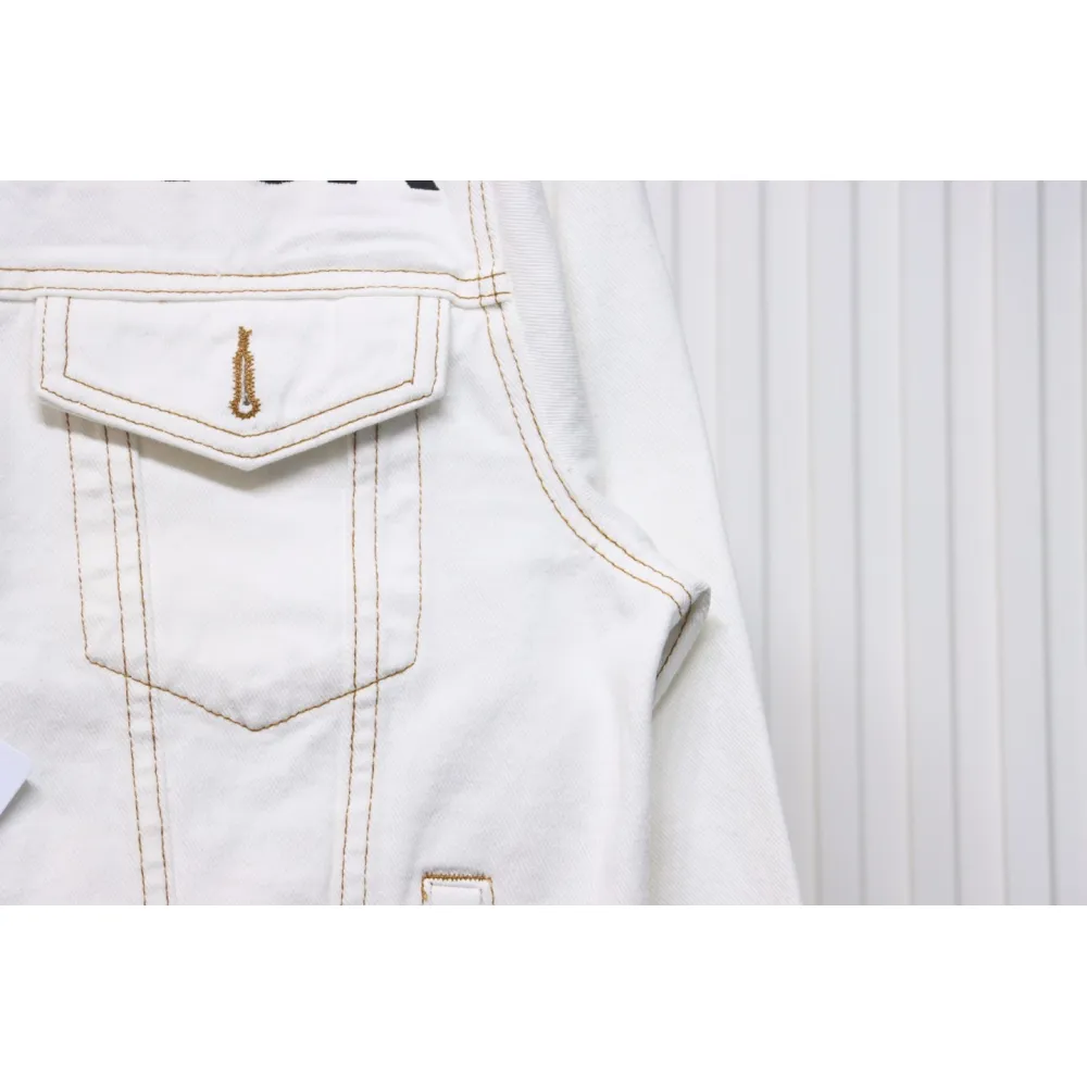 Balenciaga Chest Embroidered Denim Jacket White