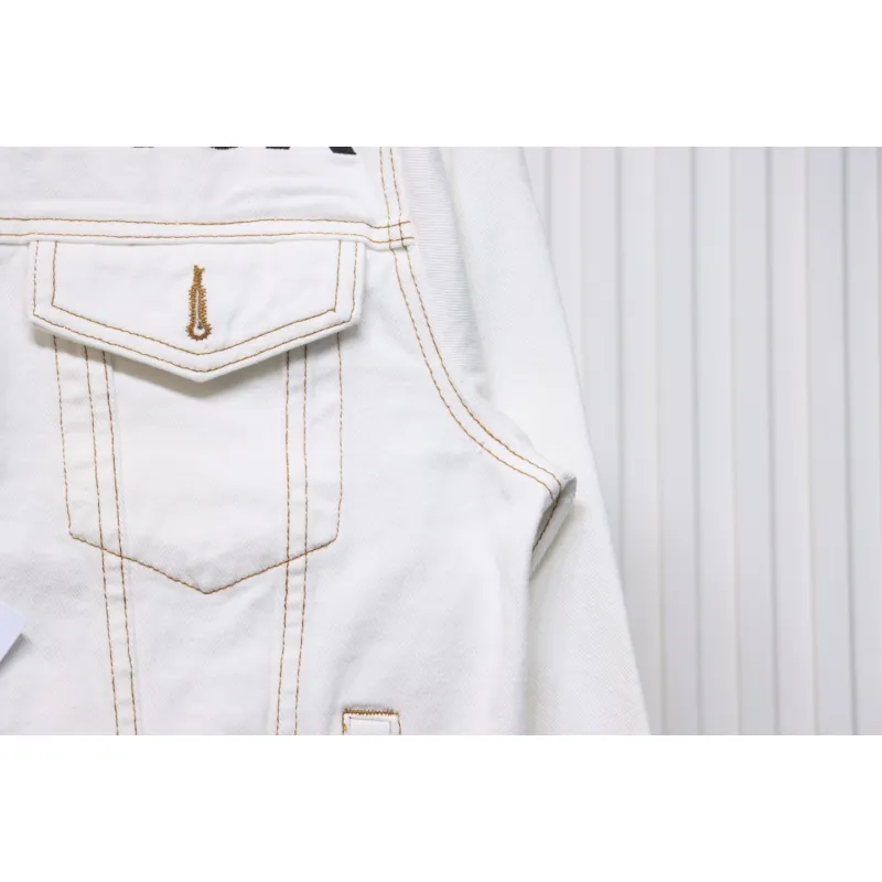 Balenciaga Chest Embroidered Denim Jacket White