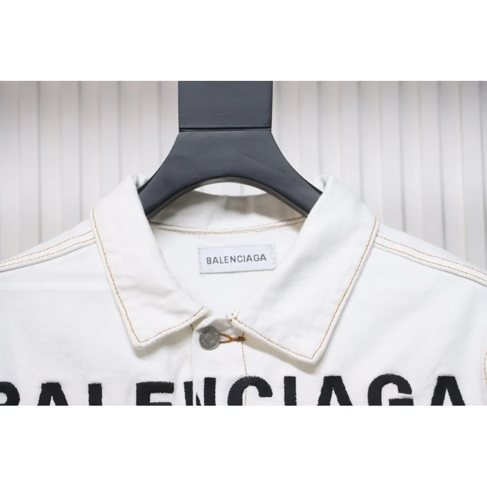Balenciaga Chest Embroidered Denim Jacket White