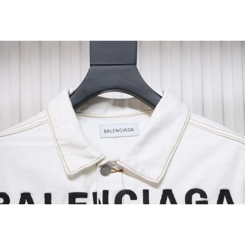 Balenciaga Chest Embroidered Denim Jacket White