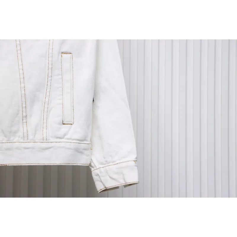 Balenciaga Chest Embroidered Denim Jacket White