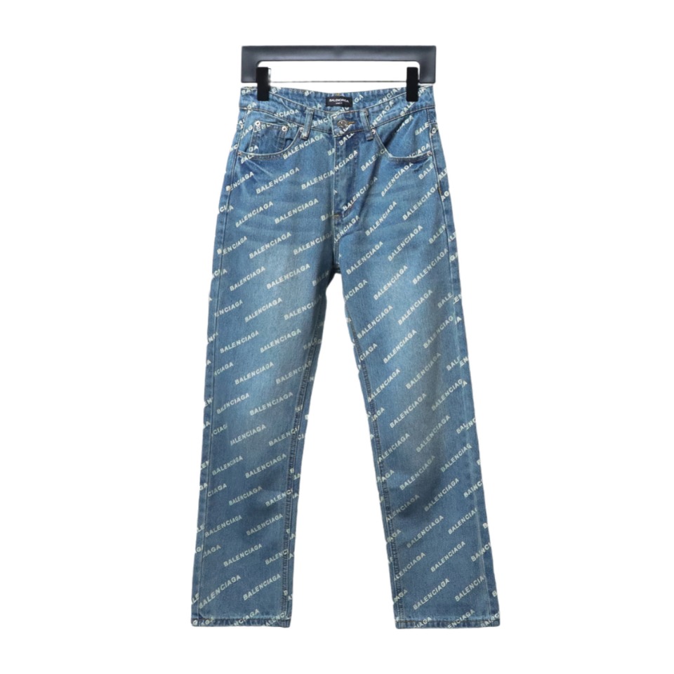 Balenciaga Classic Barrage Print Denim Pants Blue
