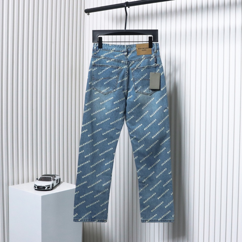 Balenciaga Classic Barrage Print Denim Pants Blue