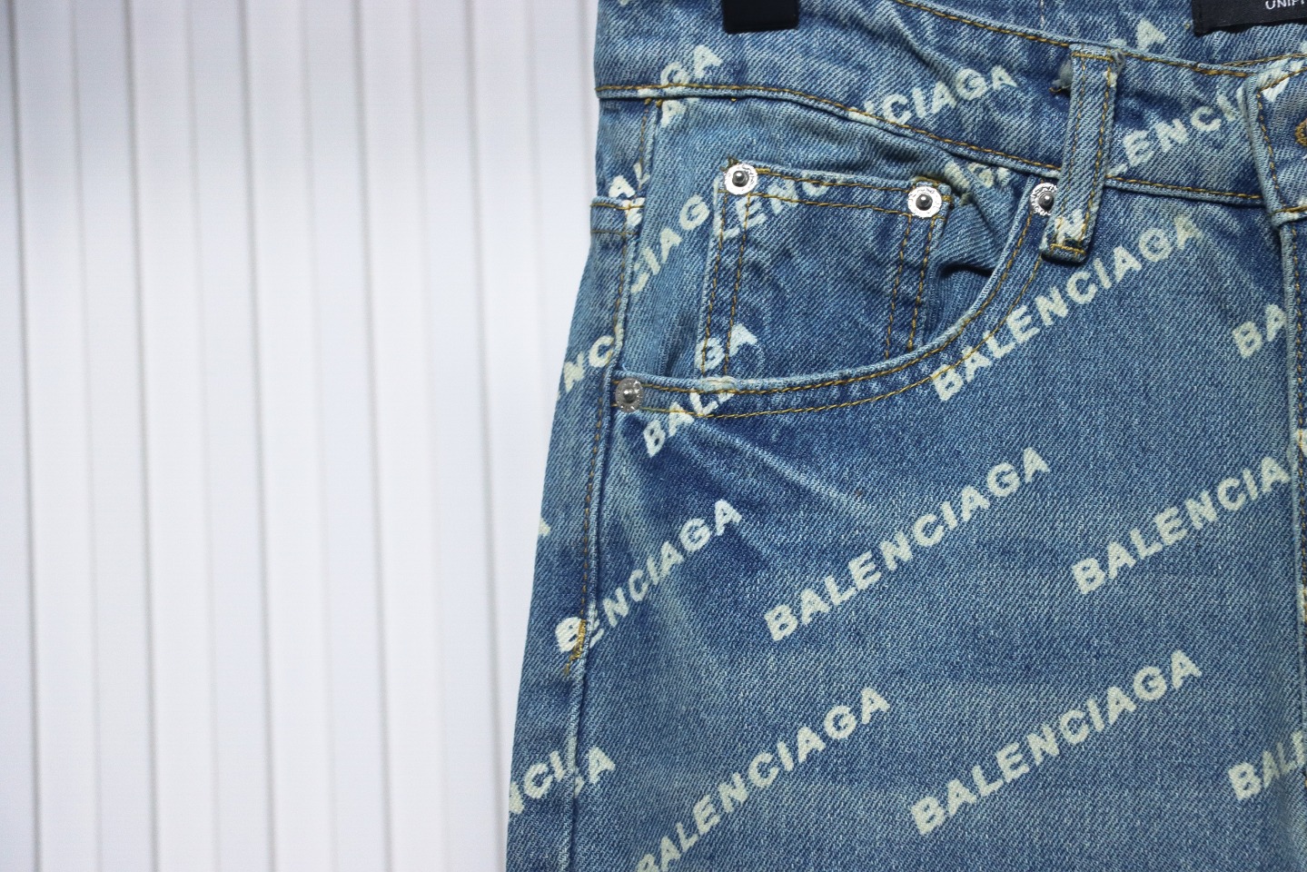 Balenciaga Classic Barrage Print Denim Pants Blue