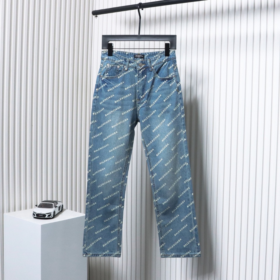 Balenciaga Classic Barrage Print Denim Pants Blue