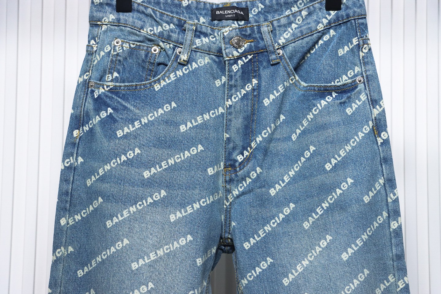 Balenciaga Classic Barrage Print Denim Pants Blue