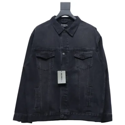 Balenciaga Crown Hot Diamond Couple Denim Jacket Black 01
