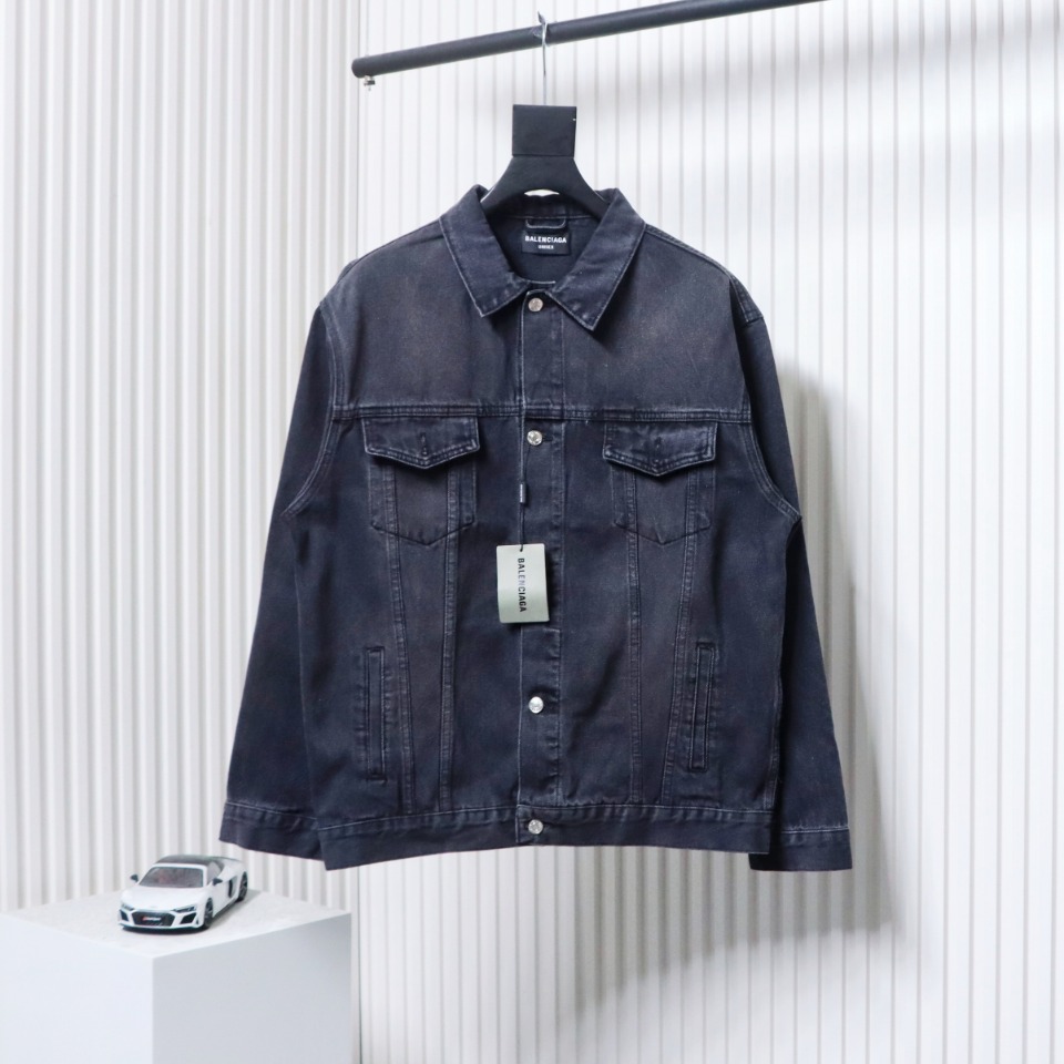 Balenciaga Crown Hot Diamond Couple Denim Jacket Black