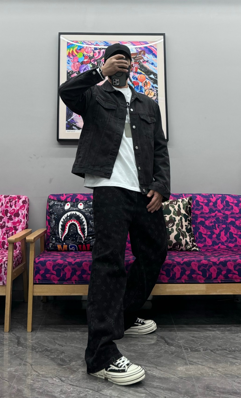 Balenciaga Crown Hot Diamond Couple Denim Jacket Black