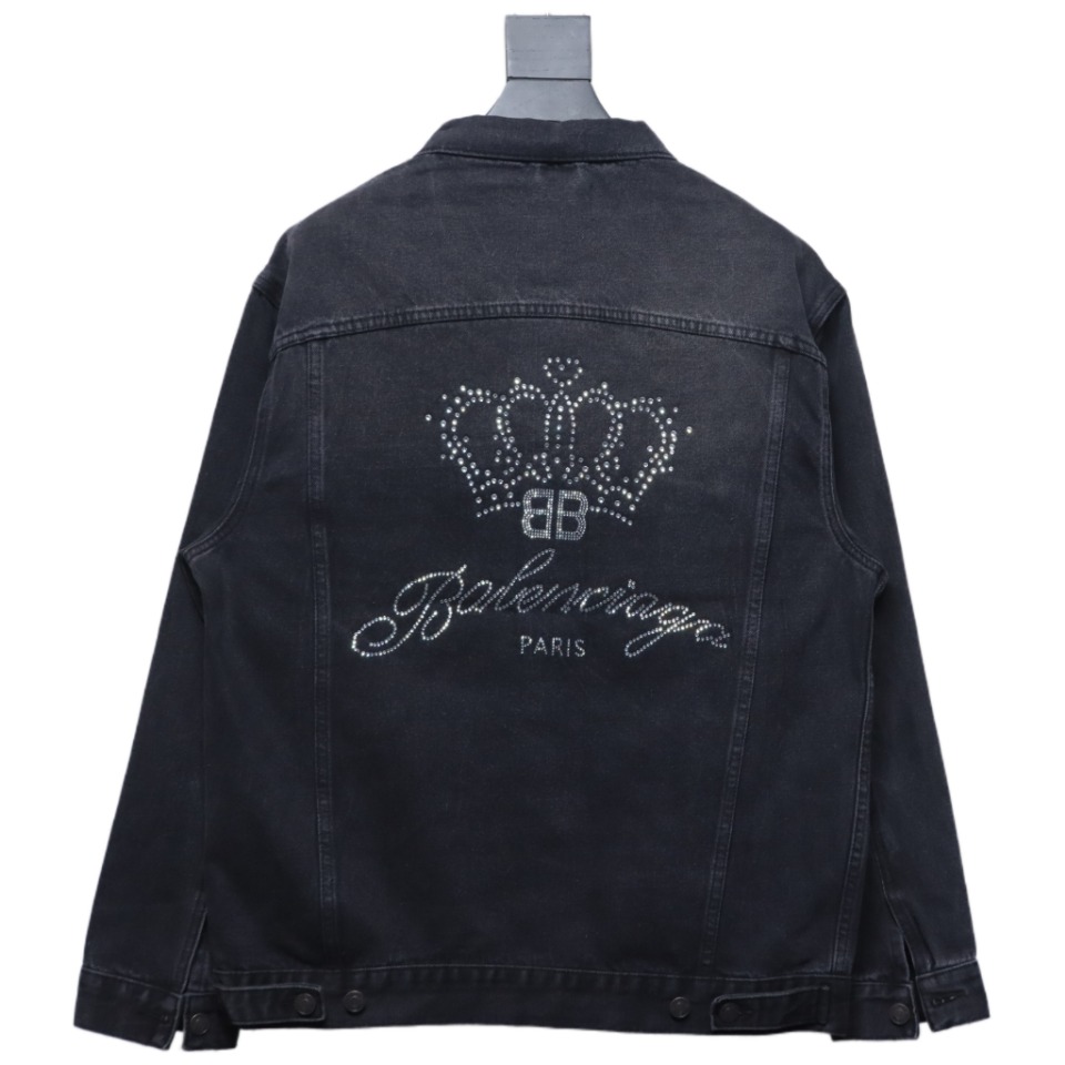 Balenciaga Crown Hot Diamond Couple Denim Jacket Black