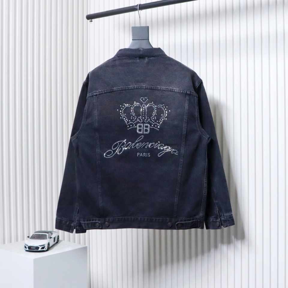 Balenciaga Crown Hot Diamond Couple Denim Jacket Black